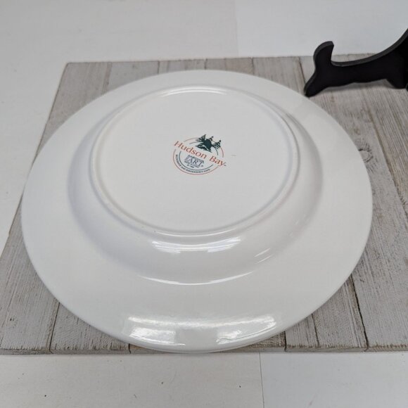Hudson Bay 1999 Dinner Plates Set 2 Vintage Sponge Paint Christmas Trees Cabin - Picture 6 of 7